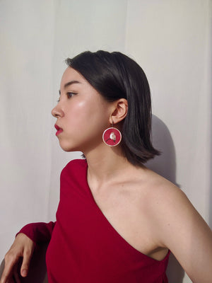 Sparrow and Plum Blossom Earrings (Red)