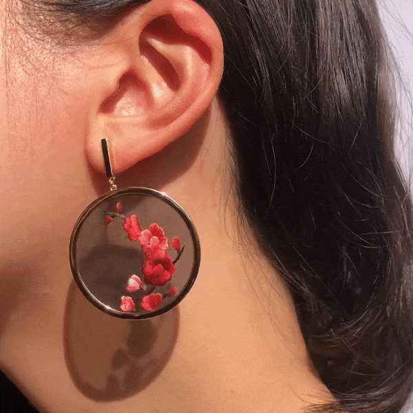 Sparrow and Plum Blossom Earrings (Black)