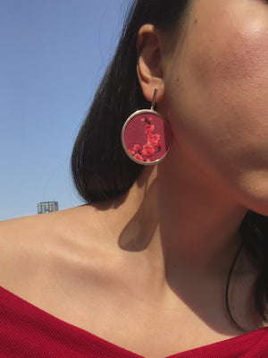 Sparrow and Plum Blossom Earrings (Red)