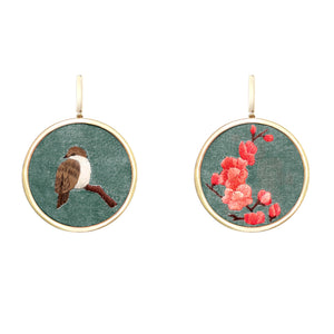 Sparrow and Plum Blossom Earrings (Green)