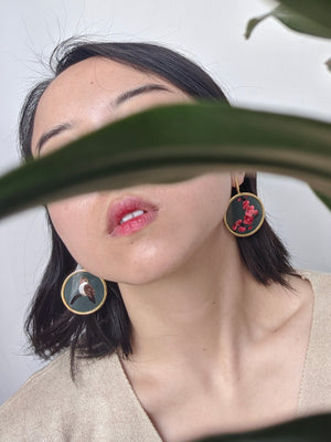 Sparrow and Plum Blossom Earrings (Green)
