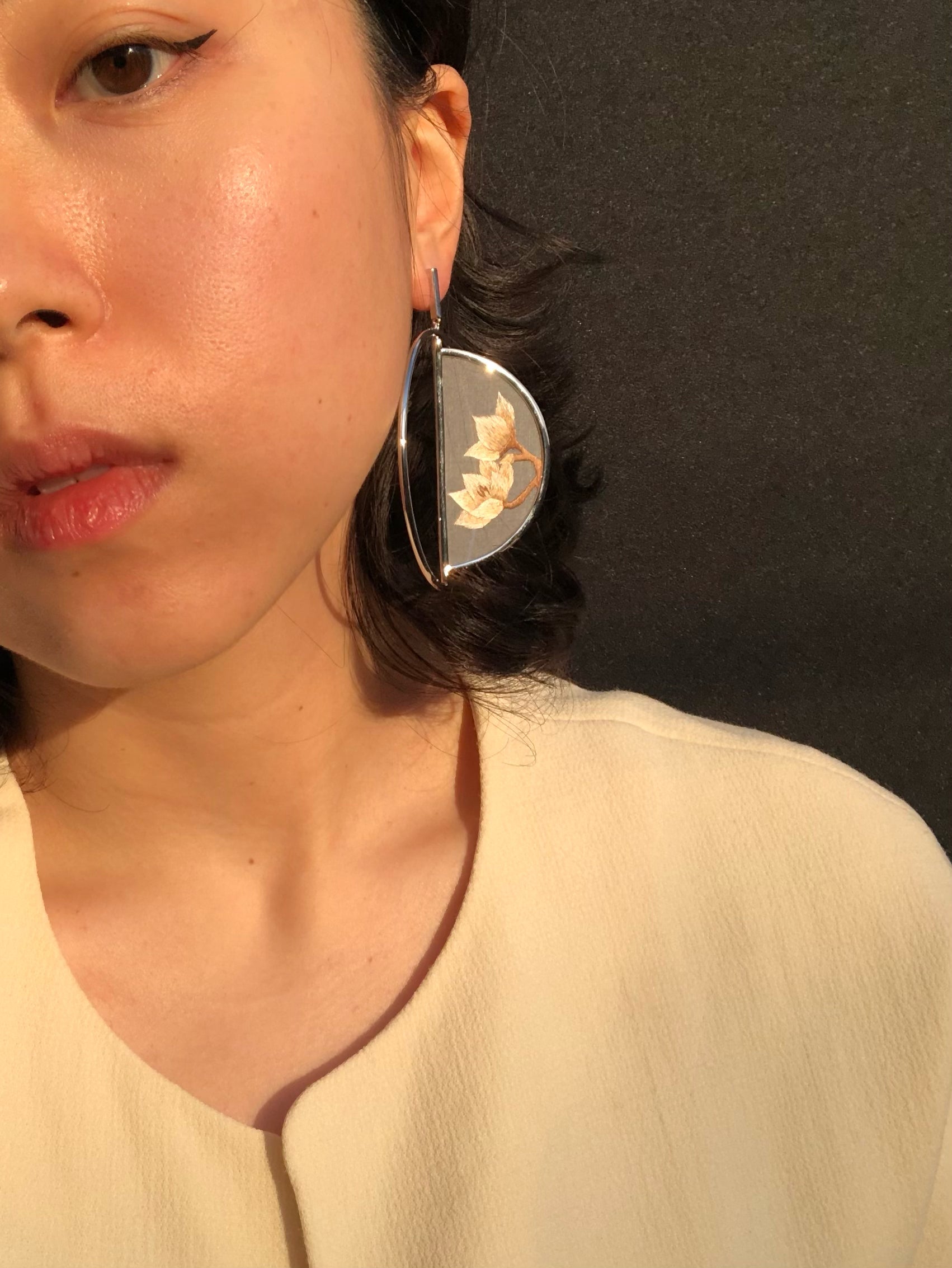 Magpie and Magnolia Embroidery Earrings