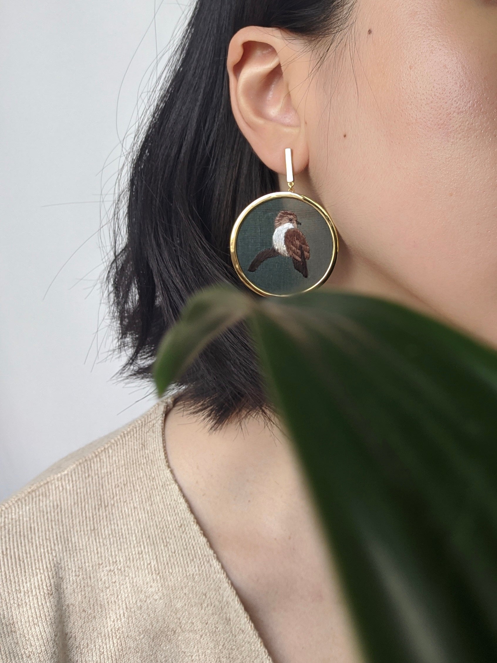 Sparrow and Plum Blossom Earrings (Green)